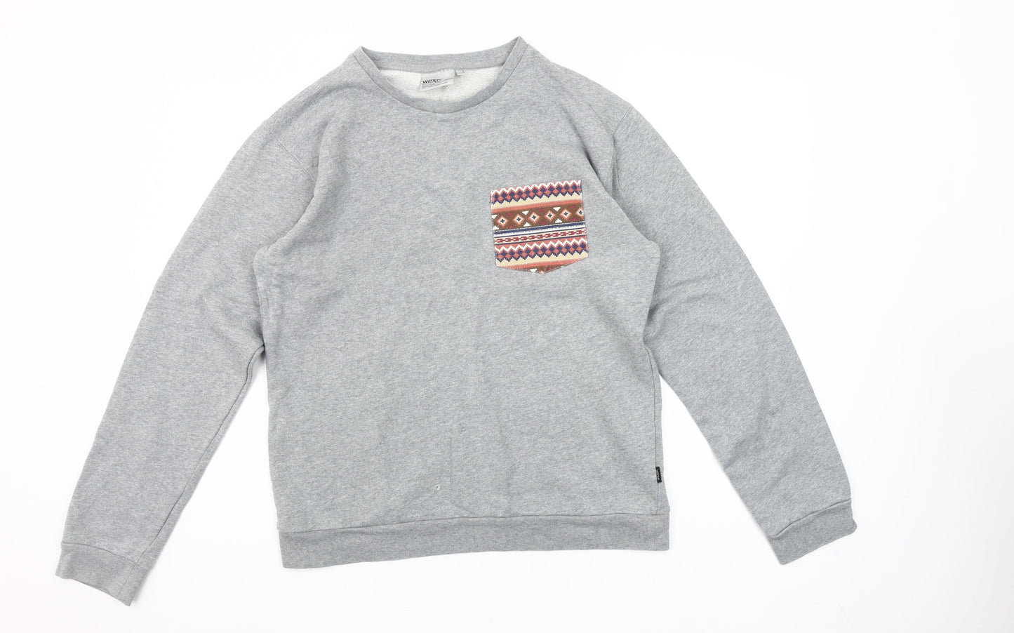 WESC Women's Grey Cotton Pullover Sweatshirt Size M Aztec Pocket