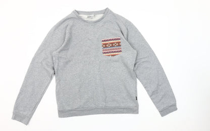 WESC Women's Grey Cotton Pullover Sweatshirt Size M Aztec Pocket