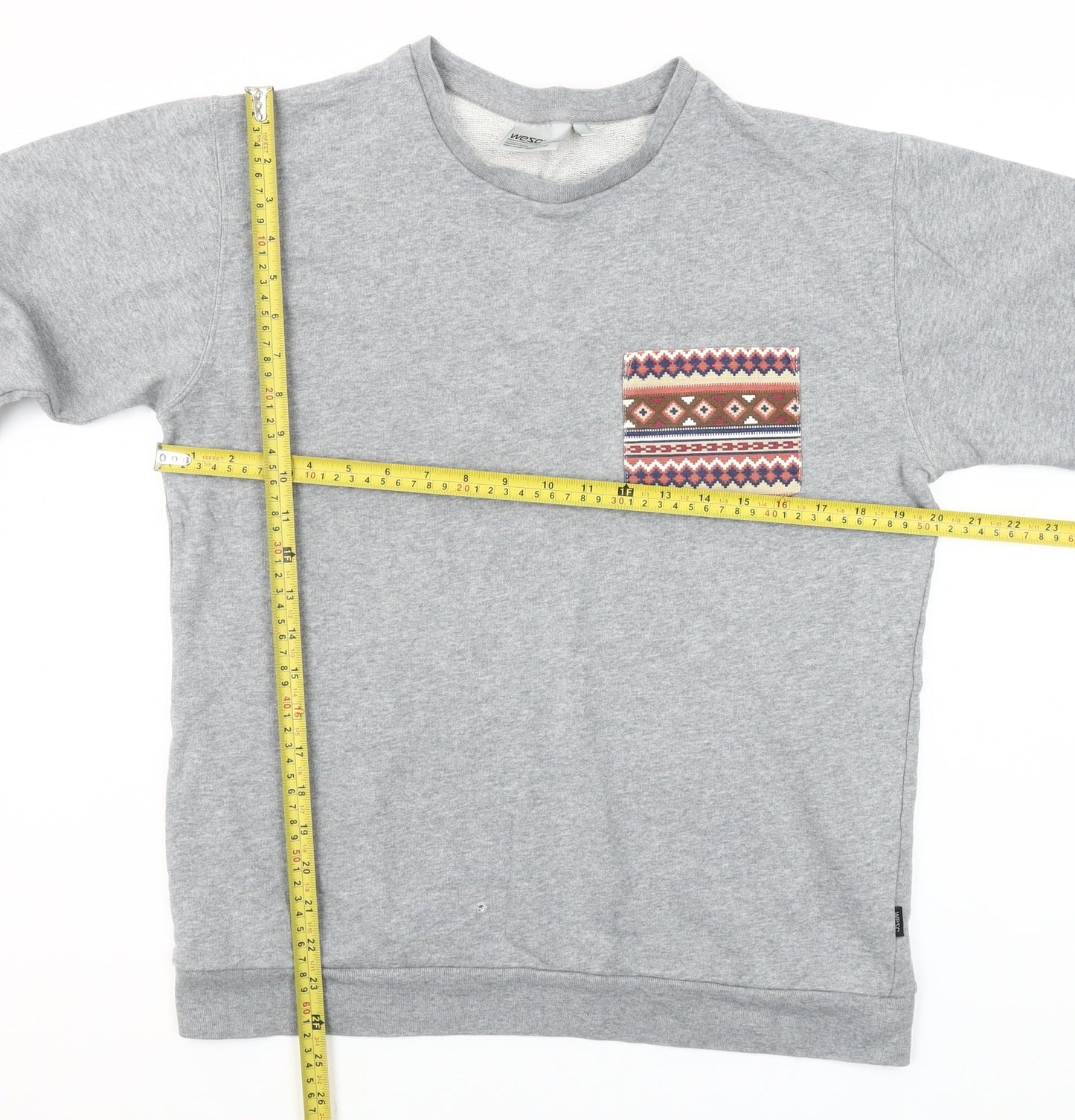 WESC Women's Grey Cotton Pullover Sweatshirt Size M Aztec Pocket