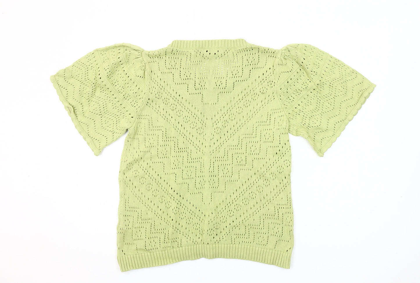 Linea Tesini Women Green Cotton Open-Knit Puff Sleeve Jumper Size 16