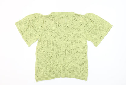 Linea Tesini Women Green Cotton Open-Knit Puff Sleeve Jumper Size 16