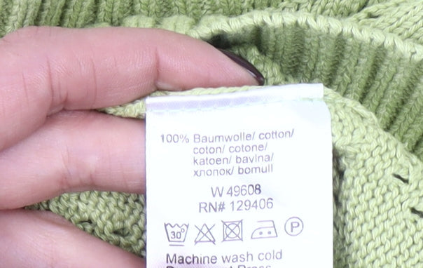 Linea Tesini Women Green Cotton Open-Knit Puff Sleeve Jumper Size 16