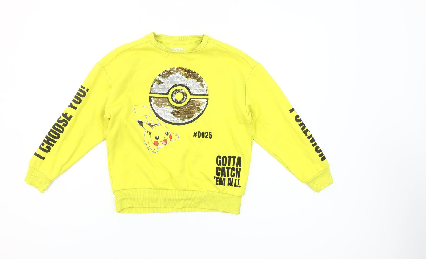 Pokémon Girls Yellow Pikachu Sequin Pullover Sweatshirt 8 Years