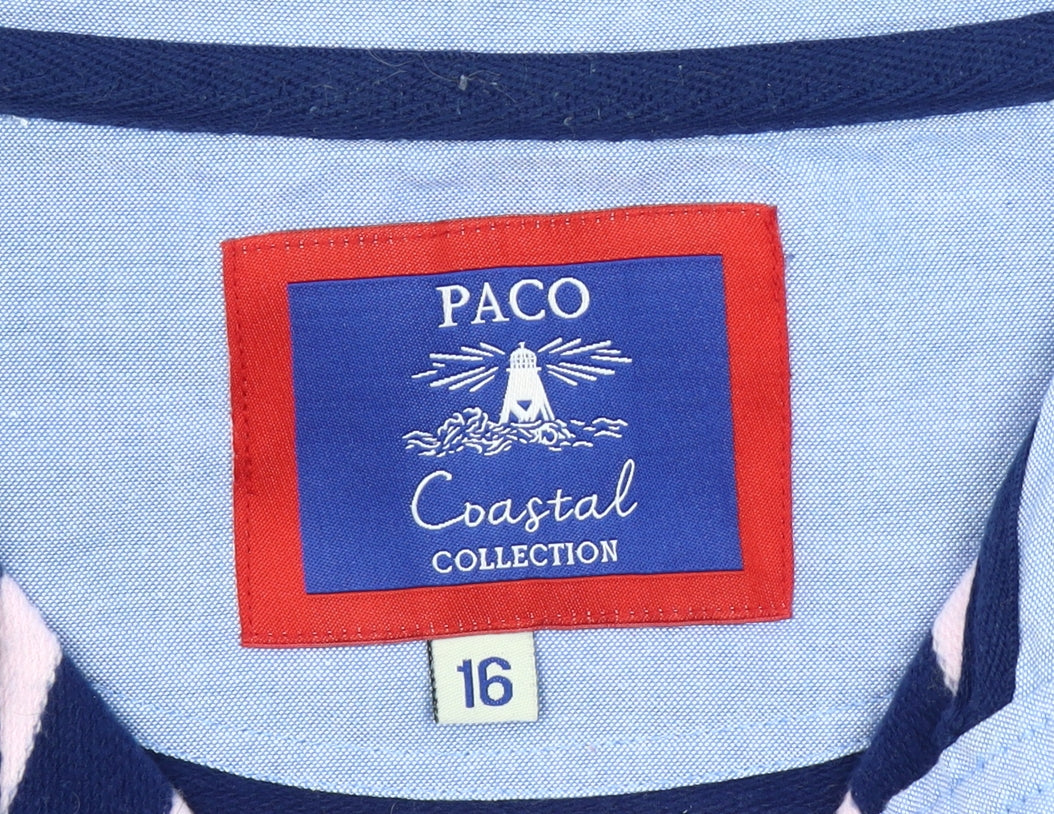 Paco Coastal Collection Womens Pink Navy Striped Cotton Pullover Sweatshirt Size 16