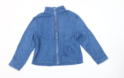 Brandtex Women Blue Size 14 Full Zip Embellished Fleece Jacket