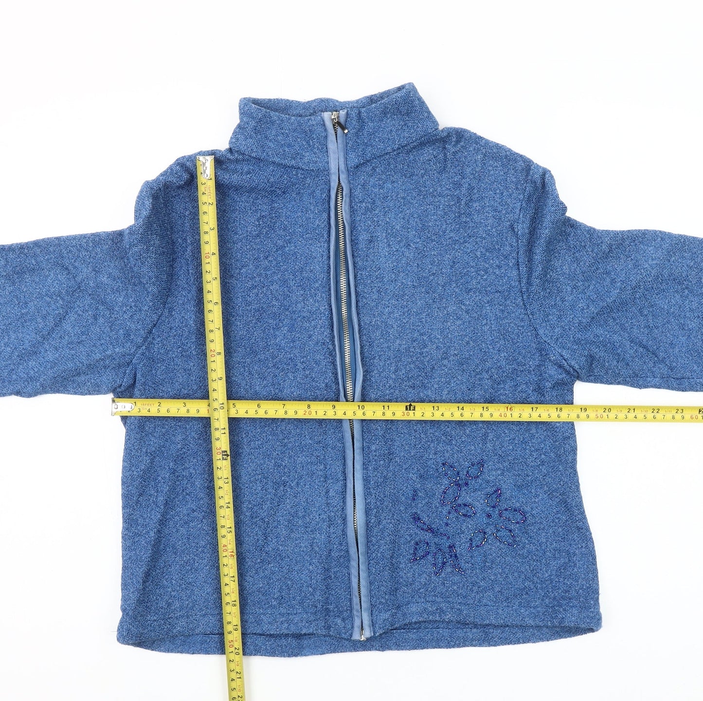 Brandtex Women Blue Size 14 Full Zip Embellished Fleece Jacket