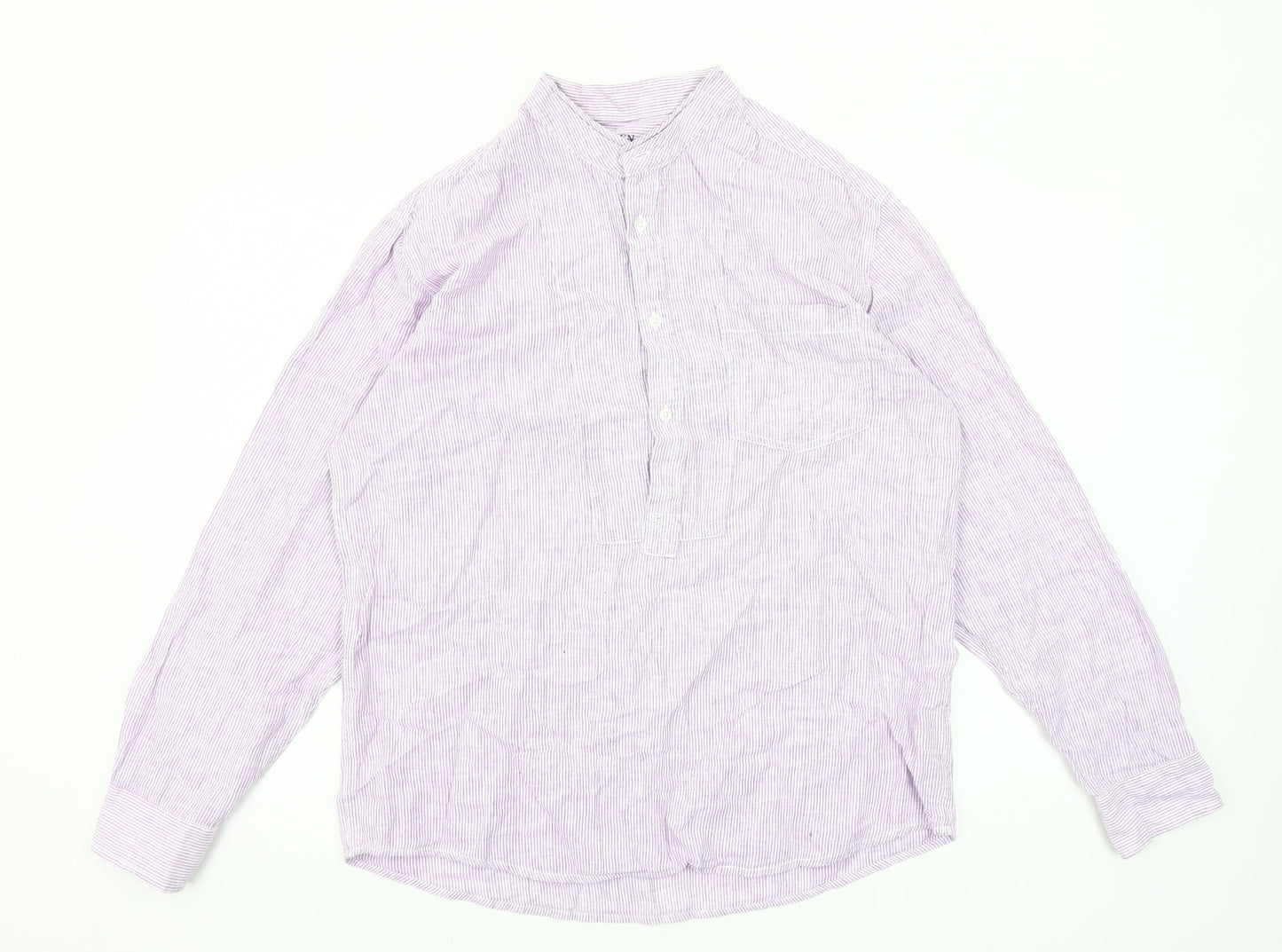 St Bernard for Dunnes Men’s Lilac Striped Linen Cotton Button-Up Shirt M 38-40"