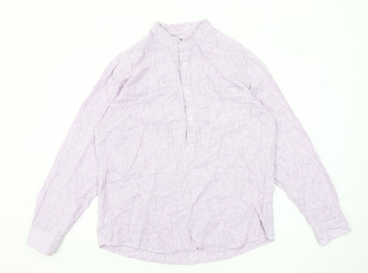 St Bernard for Dunnes Men’s Lilac Striped Linen Cotton Button-Up Shirt M 38-40"