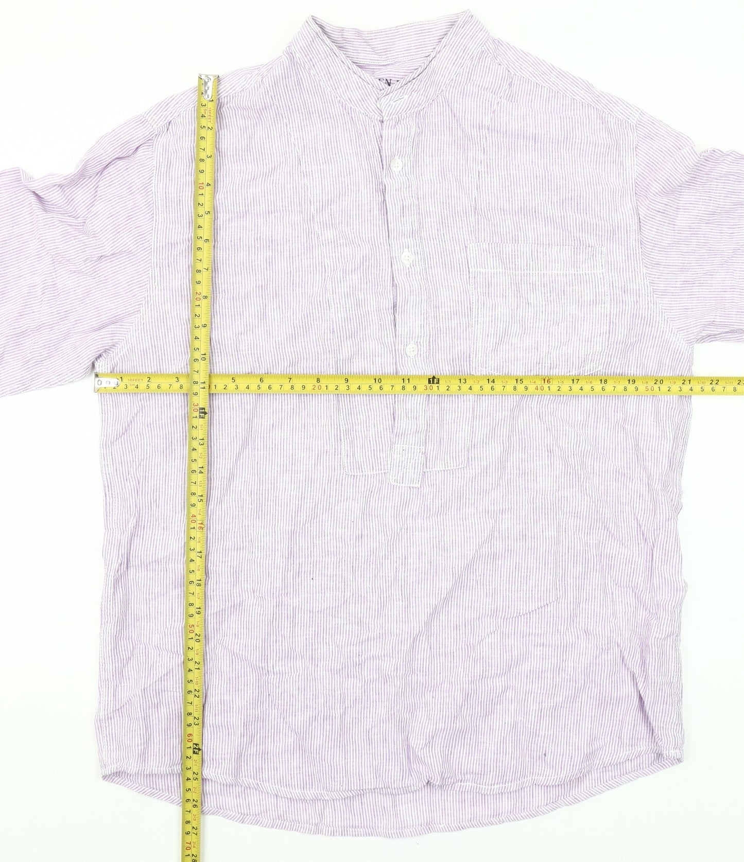 St Bernard for Dunnes Men’s Lilac Striped Linen Cotton Button-Up Shirt M 38-40"