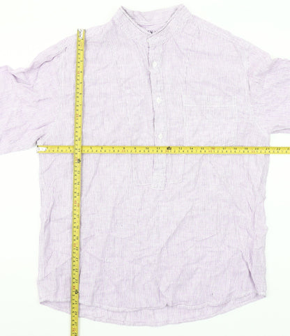 St Bernard for Dunnes Men’s Lilac Striped Linen Cotton Button-Up Shirt M 38-40"