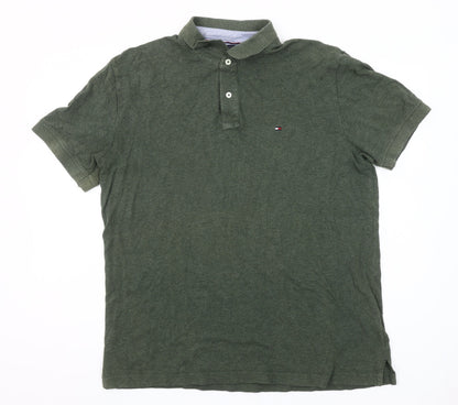 Tommy Hilfiger Men’s Green Cotton Polo Shirt XL Short Sleeve Classic Fit