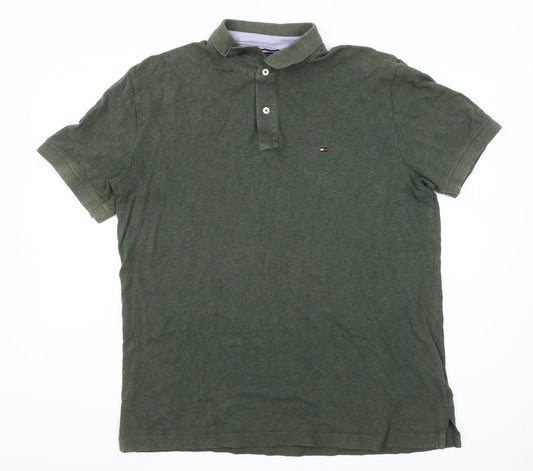 Tommy Hilfiger Men’s Green Cotton Polo Shirt XL Short Sleeve Classic Fit