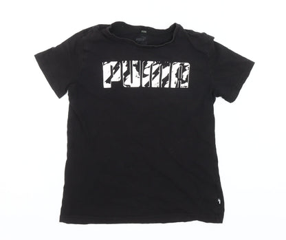 Puma Girls Black Logo Graphic T-Shirt 10-11 Years Short Sleeve Casual Top