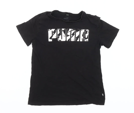 Puma Girls Black Logo Graphic T-Shirt 10-11 Years Short Sleeve Casual Top
