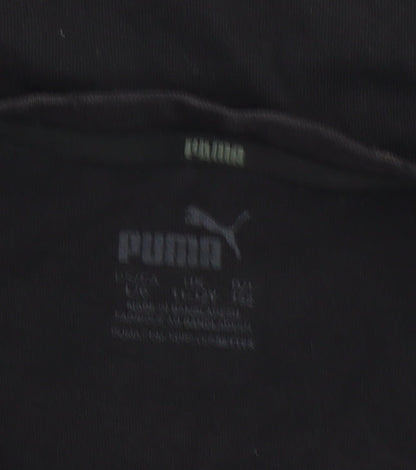 Puma Girls Black Logo Graphic T-Shirt 10-11 Years Short Sleeve Casual Top