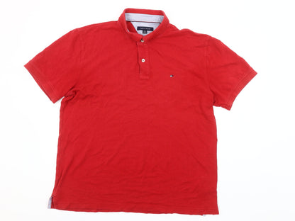Tommy Hilfiger Men's Red Cotton Short Sleeve Polo Shirt XL