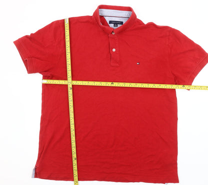 Tommy Hilfiger Men's Red Cotton Short Sleeve Polo Shirt XL