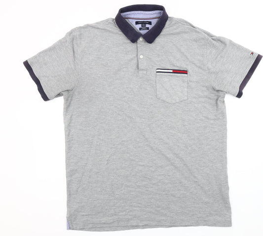 Tommy Hilfiger Men's Grey 2XL Slim Fit Short Sleeve Polo Shirt