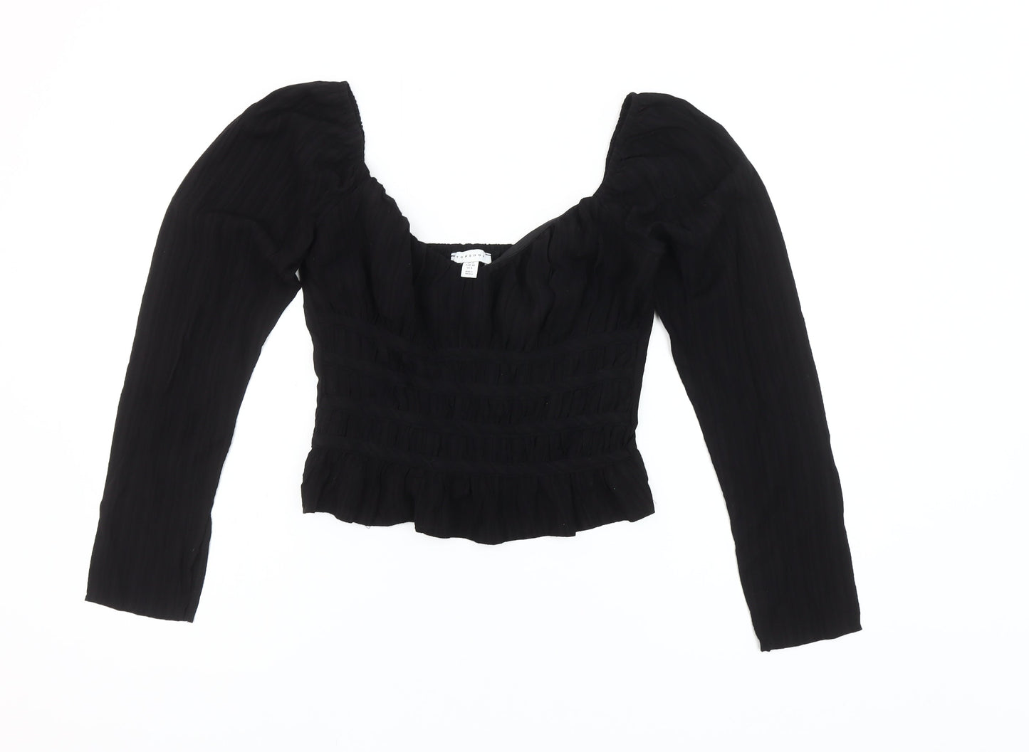 Topshop Women Black Size 10 Cropped Long Sleeve Blouse