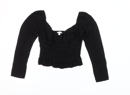 Topshop Women Black Size 10 Cropped Long Sleeve Blouse