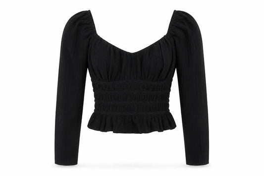 Topshop Women Black Size 10 Cropped Long Sleeve Blouse