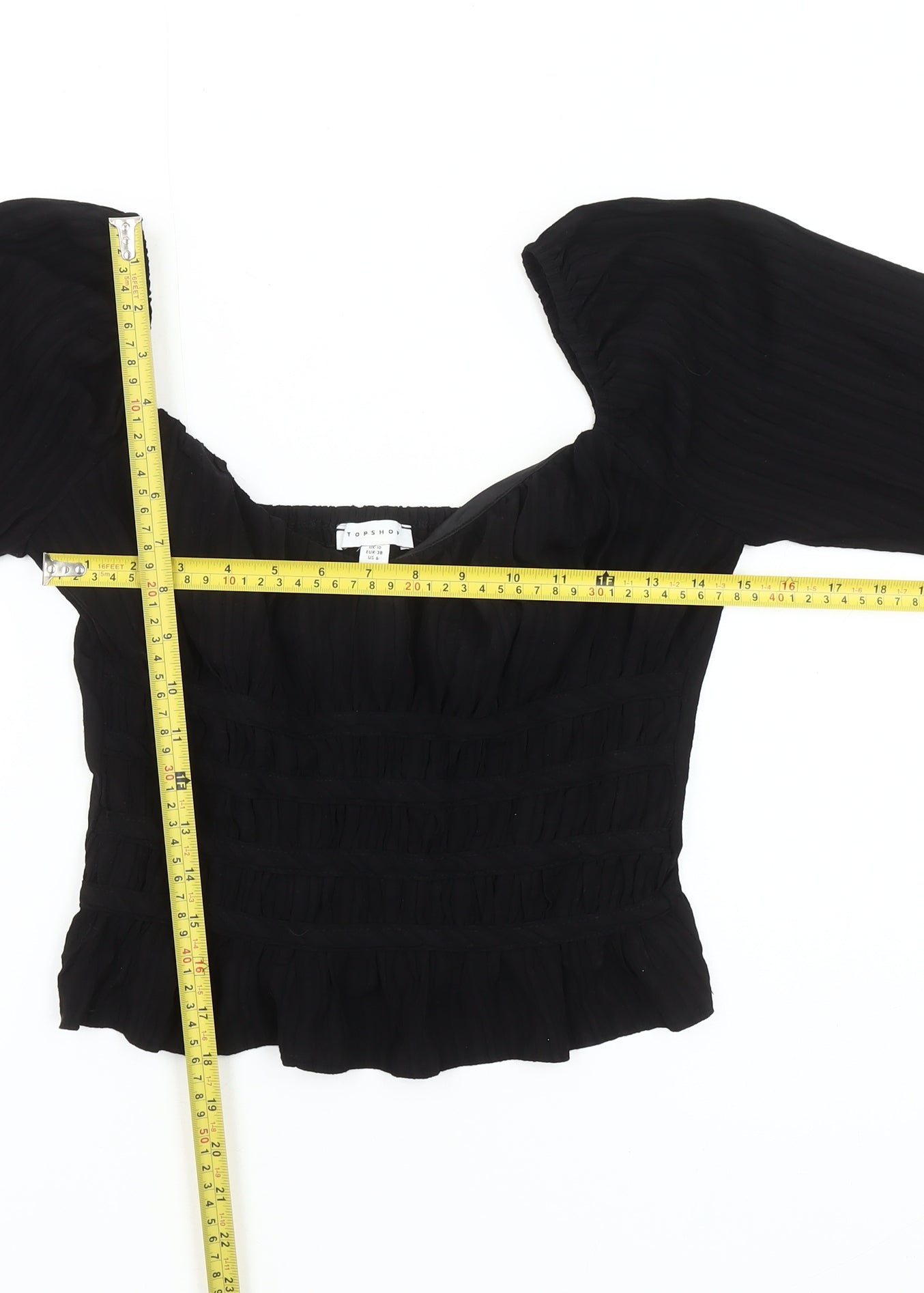Topshop Women Black Size 10 Cropped Long Sleeve Blouse