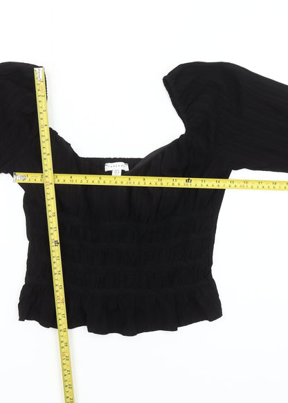 Topshop Women Black Size 10 Cropped Long Sleeve Blouse