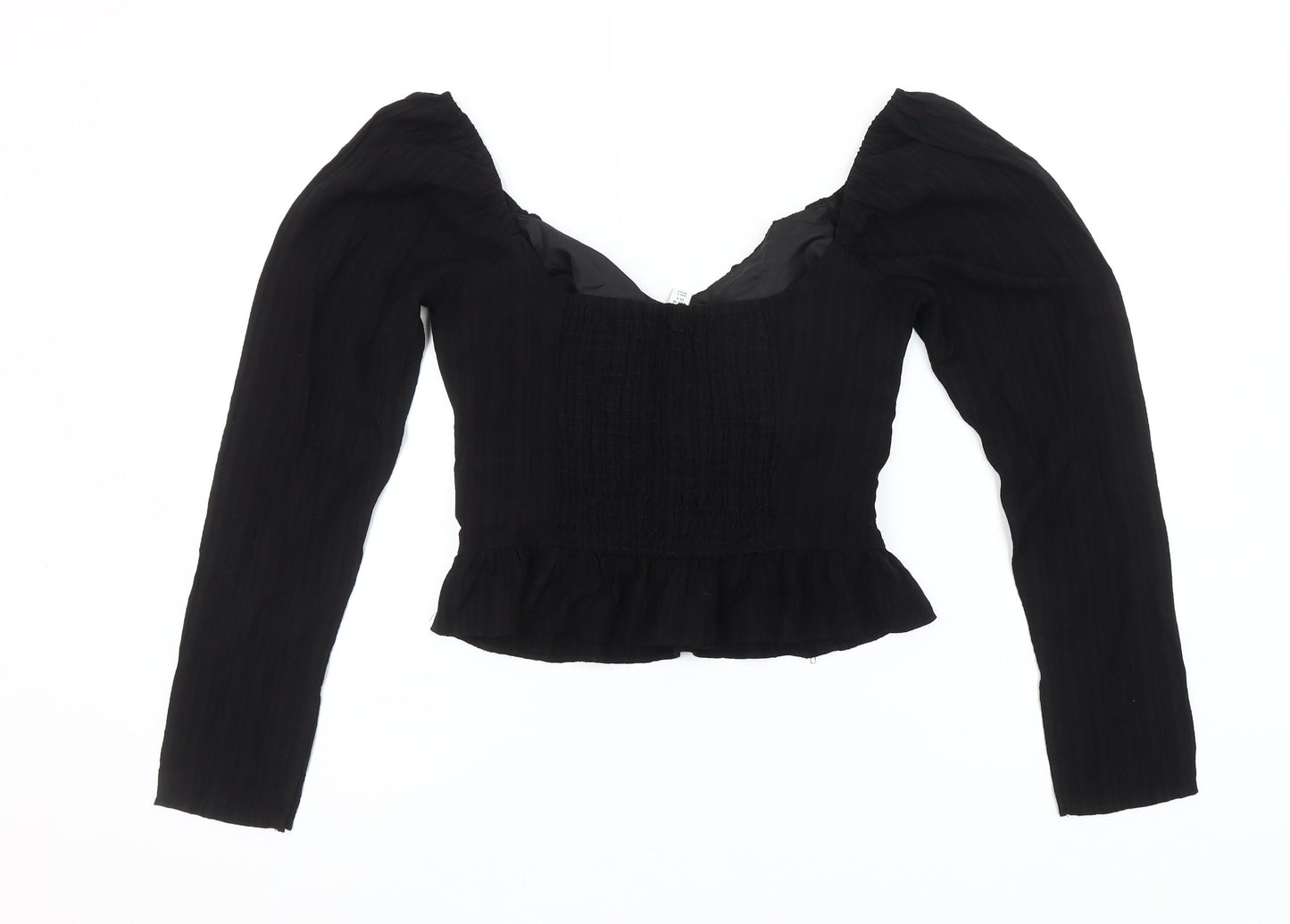 Topshop Women Black Size 10 Cropped Long Sleeve Blouse