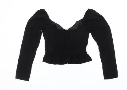 Topshop Women Black Size 10 Cropped Long Sleeve Blouse