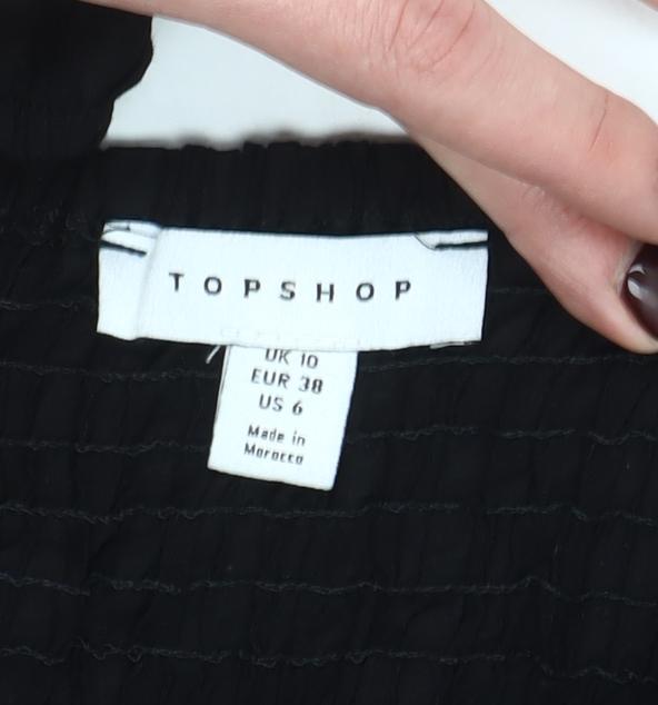 Topshop Women Black Size 10 Cropped Long Sleeve Blouse