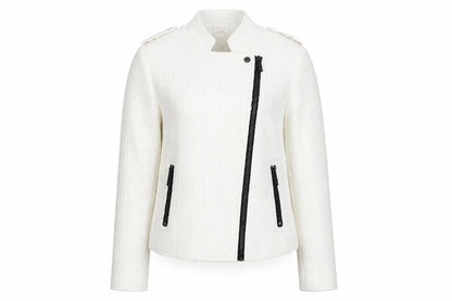 Sophylline Women's White Biker Jacket Size S Zip Detail Lined Tweed