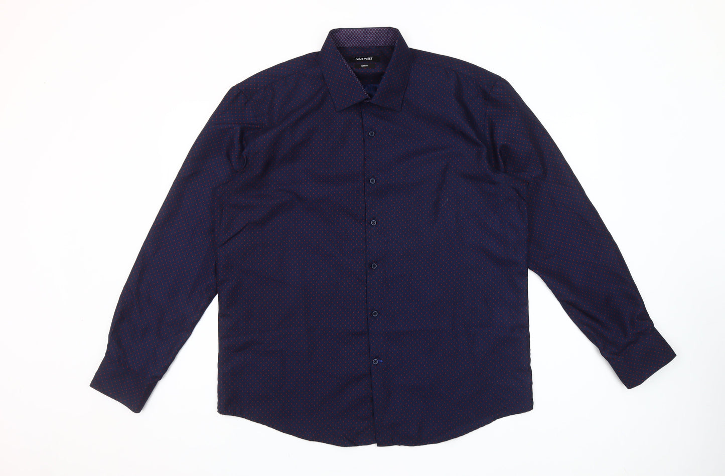 Nine West Men's Blue Geometric Slim Fit Long Sleeve Button-Up Shirt Size L