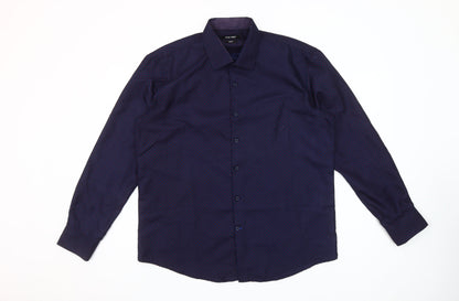 Nine West Men's Blue Geometric Slim Fit Long Sleeve Button-Up Shirt Size L