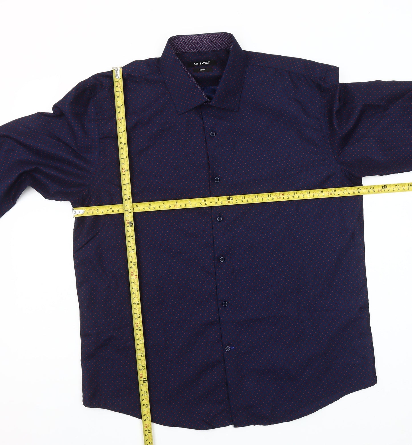 Nine West Men's Blue Geometric Slim Fit Long Sleeve Button-Up Shirt Size L