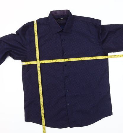 Nine West Men's Blue Geometric Slim Fit Long Sleeve Button-Up Shirt Size L
