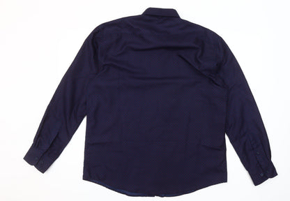 Nine West Men's Blue Geometric Slim Fit Long Sleeve Button-Up Shirt Size L
