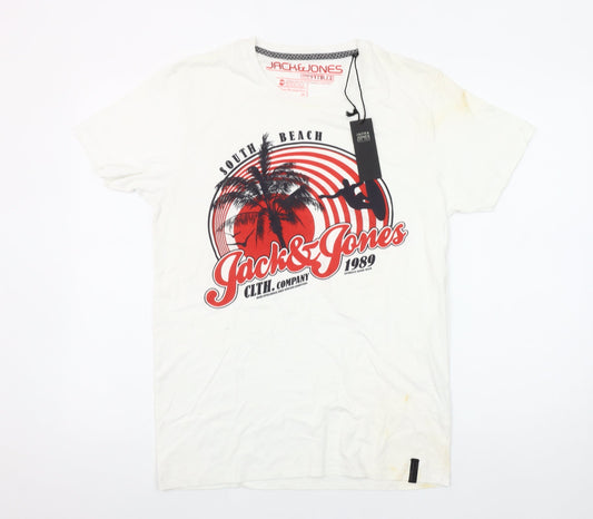 Jack & Jones Men's White South Beach Graphic T-Shirt Size L