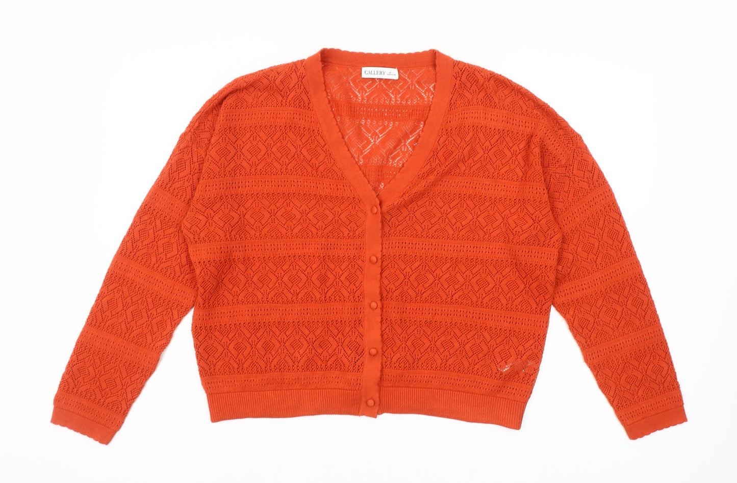 Gallery Women’s Orange V-Neck Knit Cardigan Size L