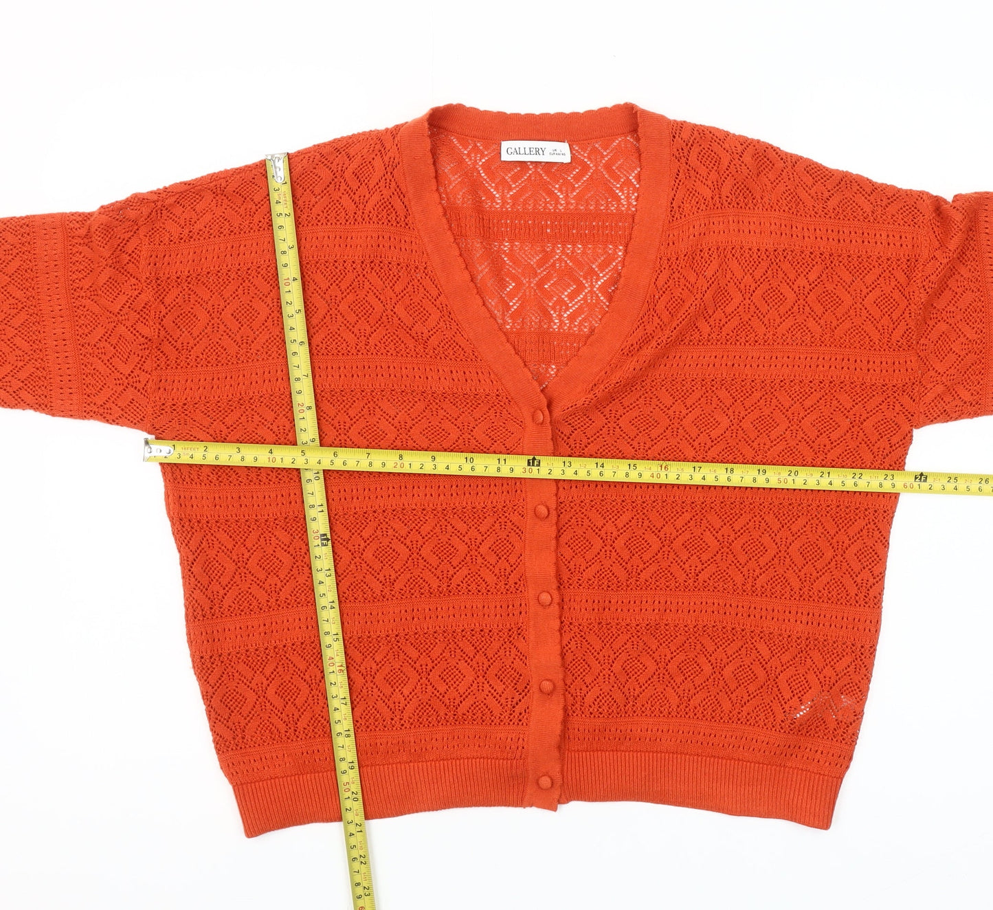 Gallery Women’s Orange V-Neck Knit Cardigan Size L