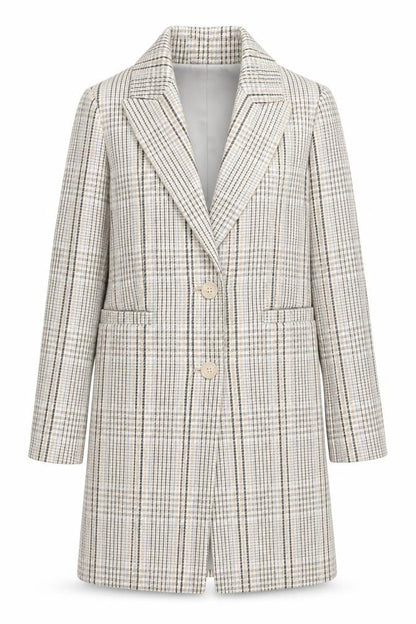 Primark Women Beige Check Mid-Length Coat Size 8 Classic Style