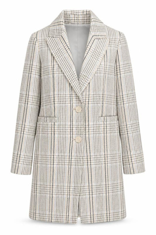Primark Women Beige Check Mid-Length Coat Size 8 Classic Style