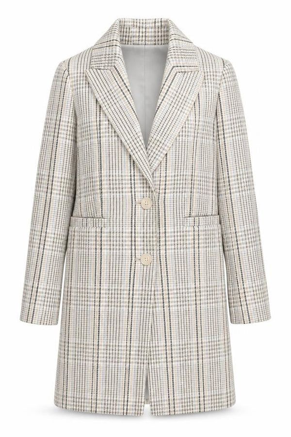 Primark Women Beige Check Mid-Length Coat Size 8 Classic Style
