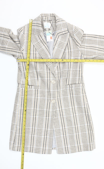Primark Women Beige Check Mid-Length Coat Size 8 Classic Style