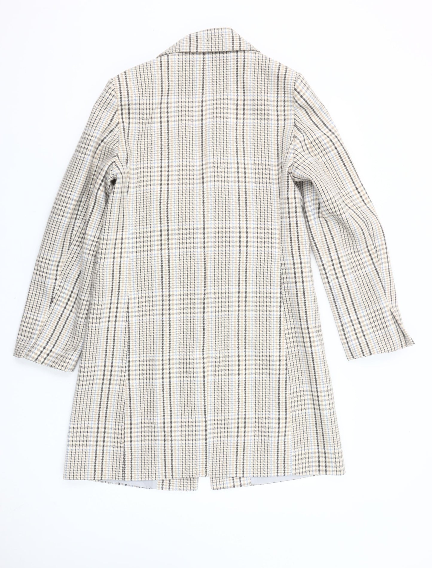 Primark Women Beige Check Mid-Length Coat Size 8 Classic Style