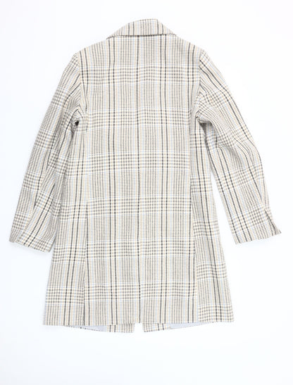 Primark Women Beige Check Mid-Length Coat Size 8 Classic Style