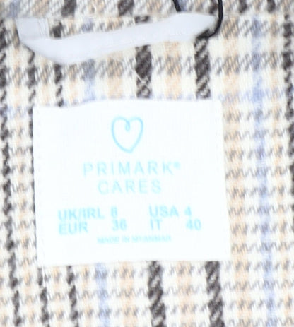 Primark Women Beige Check Mid-Length Coat Size 8 Classic Style