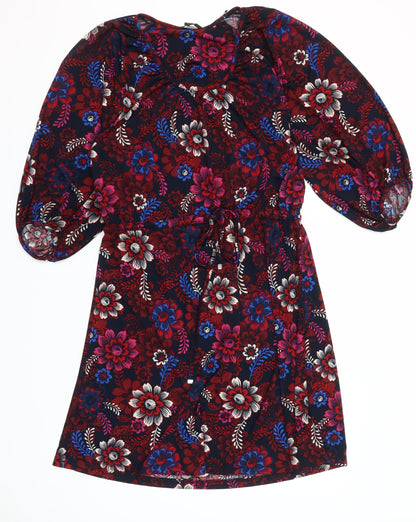 Next Women's Multicoloured Floral A-Line Dress Size 8