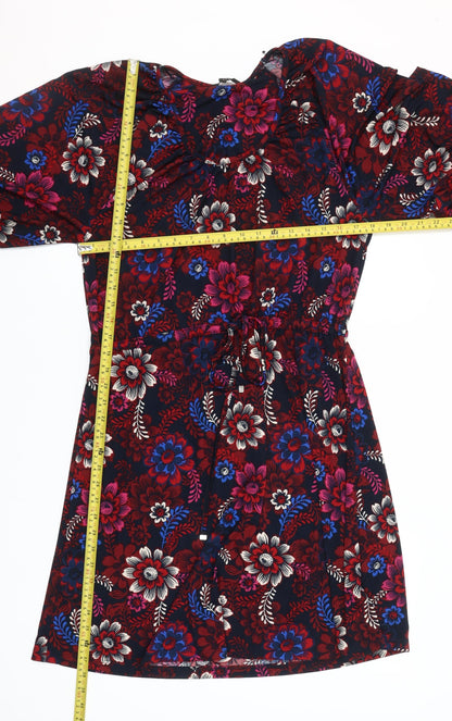 Next Women's Multicoloured Floral A-Line Dress Size 8