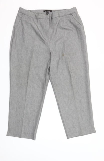 Marisota Women Grey Twill Trousers Size 18 Elastic Waist Straight Leg
