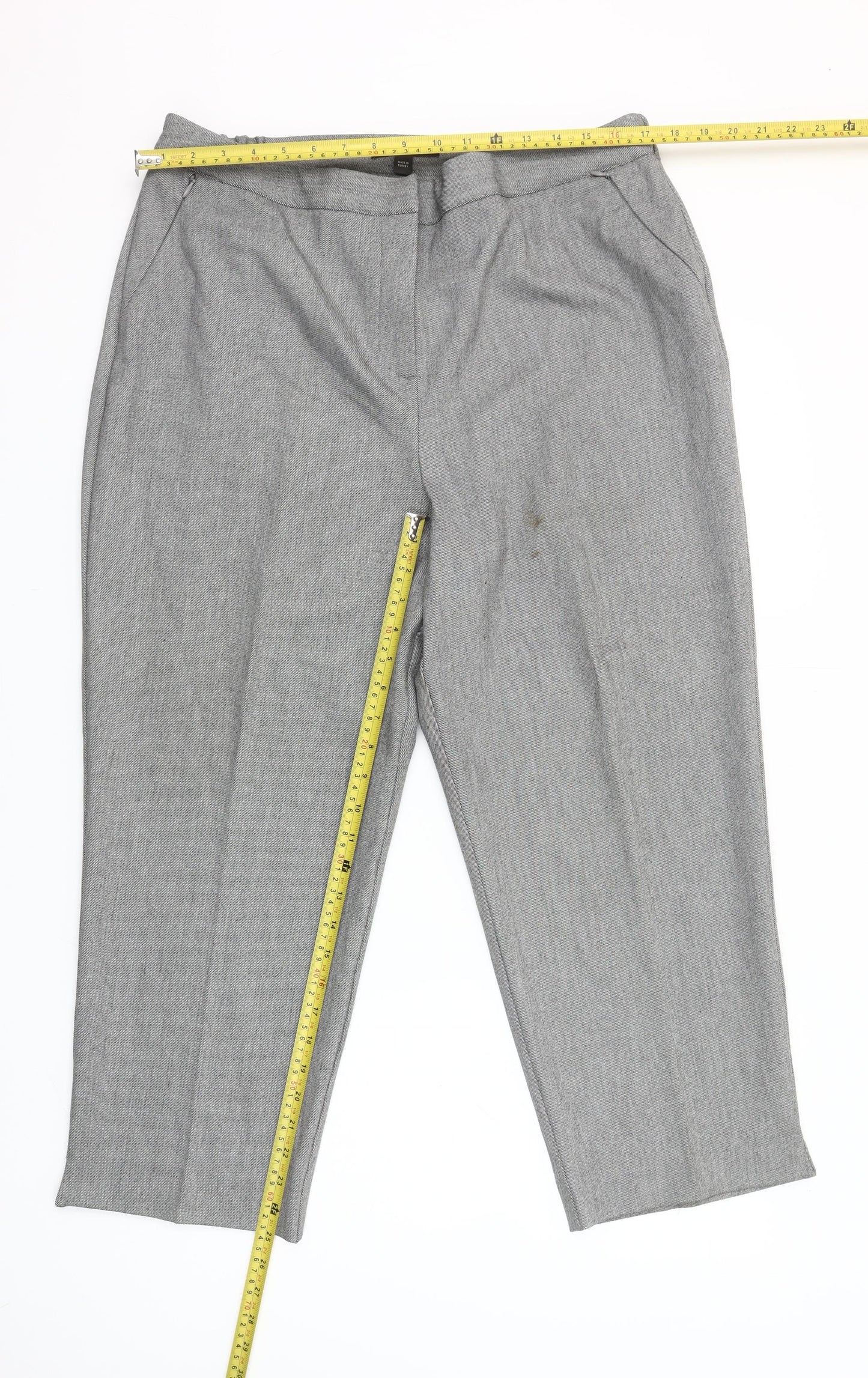 Marisota Women Grey Twill Trousers Size 18 Elastic Waist Straight Leg